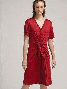 NWT Massimo Dutti Tie Front Jersey Midi Dress